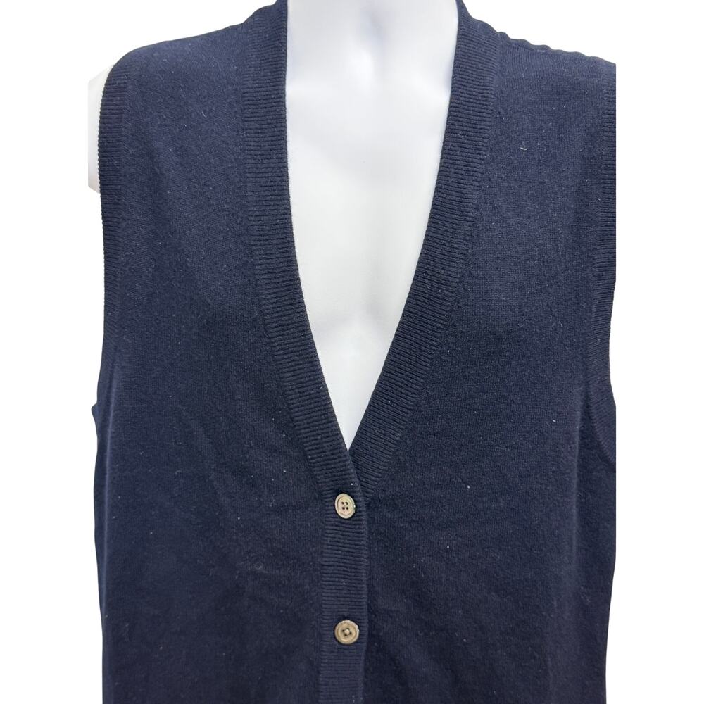 Vintage Lands End Fine 100% 2 Ply Cashmere Sweater Vest Medium Navy button - Picture 2 of 4